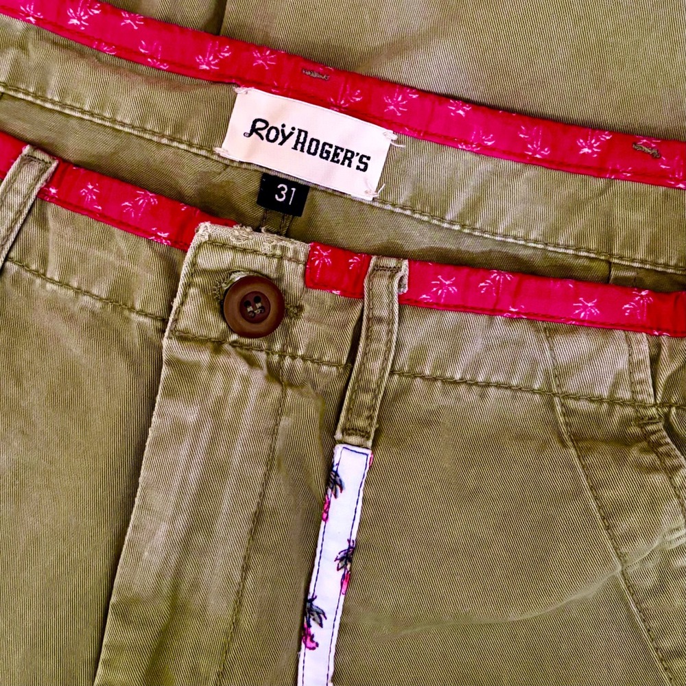 ROY ROGERS Green Cargo Pants Pockets Patches Retro Cropped Roy Roger's Size 31 - Picture 10 of 13